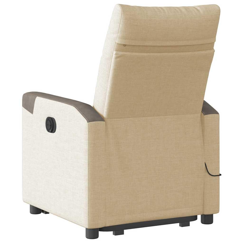 Sillón elevador eléctrico reclinable de tela crema con 6 puntos de vibración y marco estable, función de elevación e inclinación de 135 grados para mayor comodidad