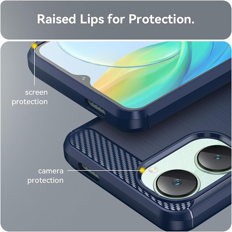 Image of NPRC Hybrid Ultra Slim Protective Case TPU Non-Slip Carbon Fiber Texture Shockproof Case Cover for Vivo Y18 - Blue