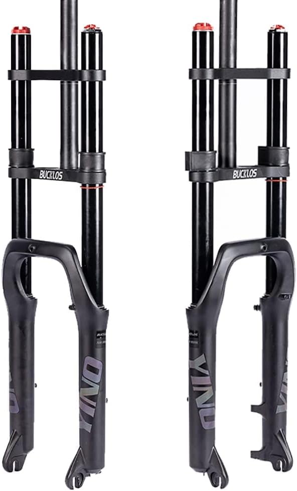 BUCKLOS 20 inch 4.0 Fat Tire E-Bike Air Suspension Fork, 180mm Travel Spacing Hub 135mm Straight Tube MTB Manual Lockout 9mm QR Mountain Bike Double Shoulder Electric Bicycle Front Forks Snow Beach Black