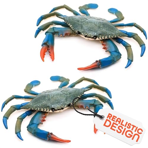 Image of 2 Pcs Plastic Crab Toy - High Emulation Look Plastic Blue Crabs, Made of Sturdy Plastic with Realistic & Fade-Resistant Colors - Crab Decor for Aquarium & Food Market Display, Educational & Fun Toy
