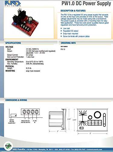PW1.0 regulated 0.5, power supply, accepts 24 VAC, provides 24 VDC