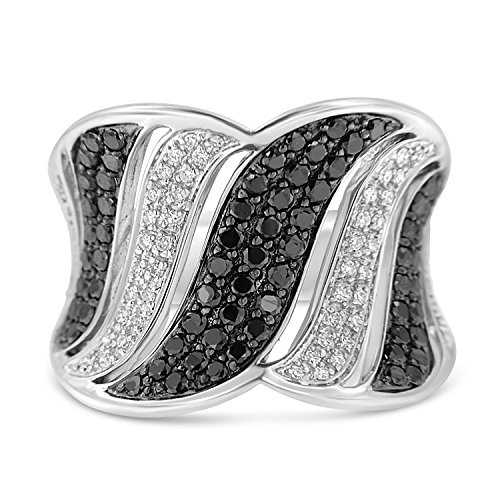14K White Gold Treated Black Round Diamond Cocktail Ring Band (1.25 Cttw, Black Color, SI1-SI2 Clarity) - Size 6-3/4