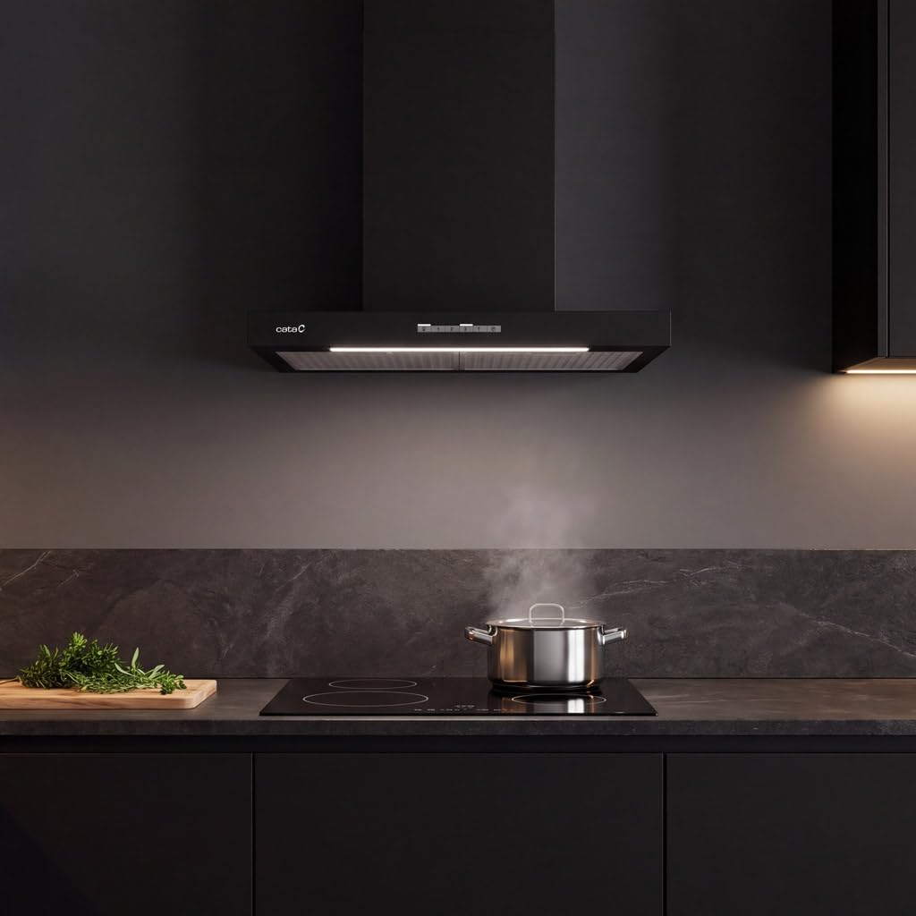 Cata Sygma 6010 BK - Cappa aspirante a 4 livelli di estrazione 3+1 Turbo Pannello di controllo elettronico Motore BT3 Extra Silenzioso Illuminazione LED Filtri Lavabili in Lavastoviglie Larghezza 60