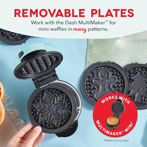Image of Dash MultiMaker Mini System Removable Plate Set - Nonstick Replacement Plates for Christmas Waffle Breakfast - Waffle Maker Not Included - 4-Inch - 2-Pack - Gingerbread & Snowflake
