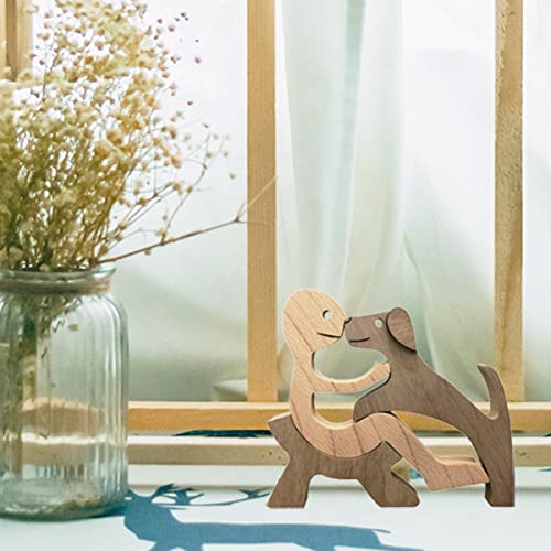Semeid Dog Lovers Wooden Statues Sitting Man Kiss Puppy Dog Collectible Figurines Crafts Art Sculptures Small Desk Shelf Accents For Home Decor Pet Sympathy Gifts Memorial Souvenirs #TOP5