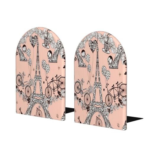 Bicycle Coffee Balloon Print Wooden Bookends,Book Organizer for Books,Magazines,DVDs and Video Games