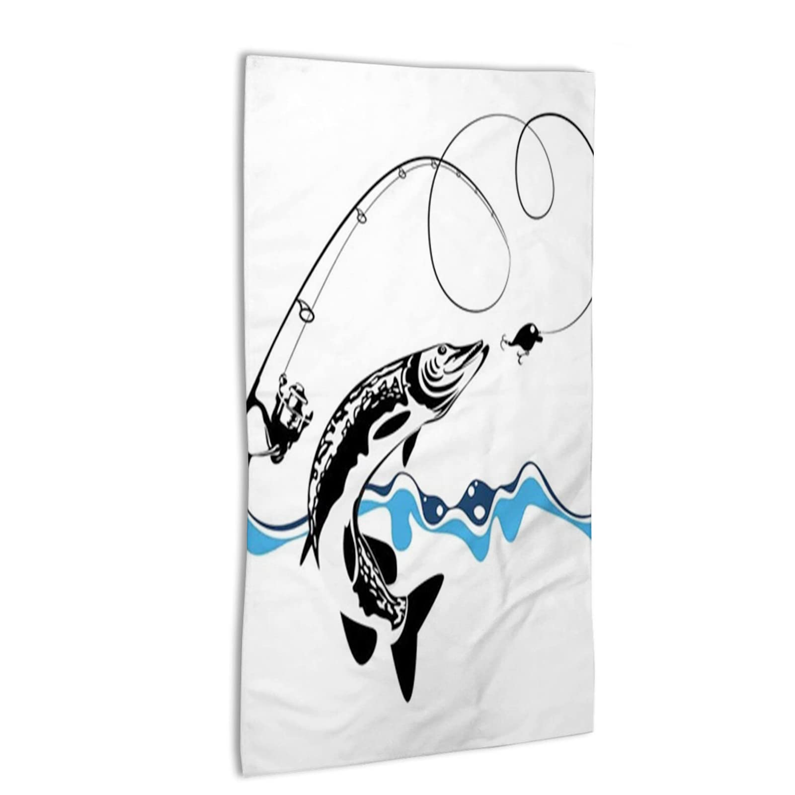 IUBBKI niBBuns Fish Catching,Soft Hand Towels,Big Pike Fish Catching,Microfiber Towels for Bathroom,Black White,15.75x31.5in