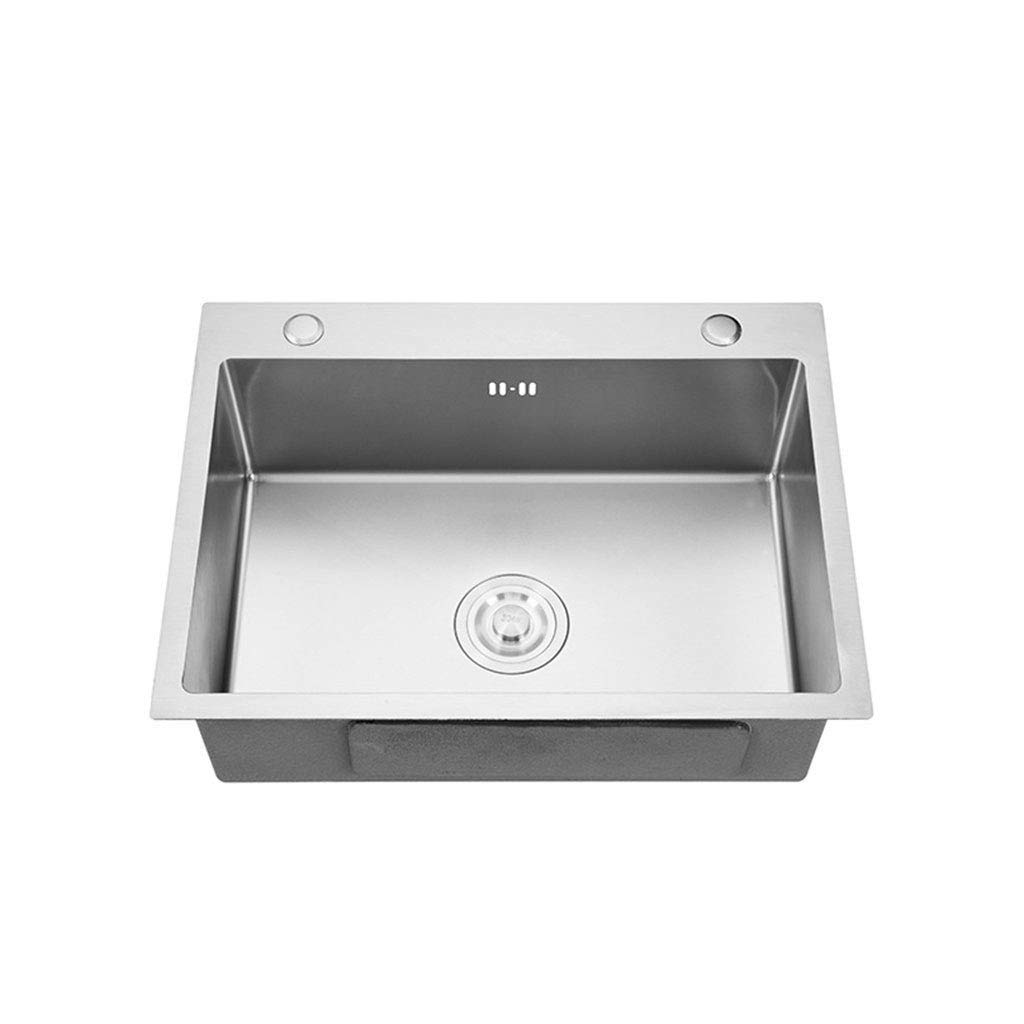 WDSOPK Basin Steel Kitchen Sink with Drain Set, 600Mm X 450Mm Single Bowl Top Mount,