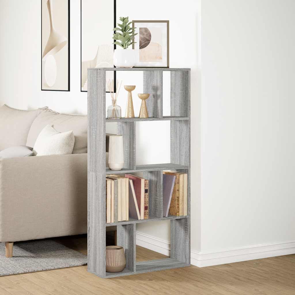 Libreria grigio Sonoma in legno 60 x 20 x 120,5 cm con 8 scomparti, versatile scaffale e divisorio per soggiorno, ufficio, cameretta dei bambini e studio, con spazio e ripiano
