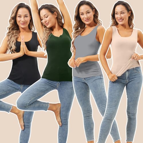 Image of Toulite 4 Pcs Thermal Tank Tops Women Underwear Tops Sleeveless Undershirt for Women Cotton Camisole Warm Base Layer