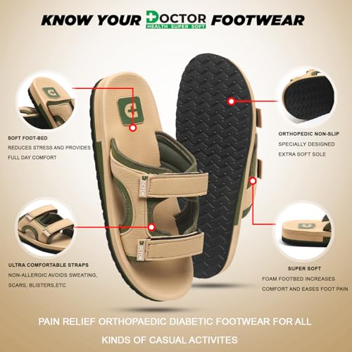 Image of DOCTOR HEALTH SUPER SOFT Men's Casual Slippers with Soft Cushioned Sole, Double Strap with Toe Loop Design, Lightweight Anti-Slip Everyday Wear Slippers for Home and Outdoor Use