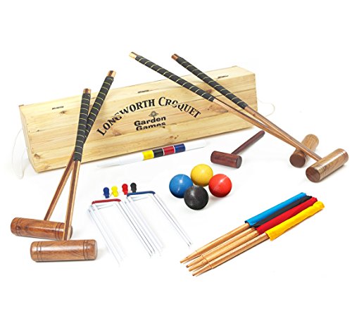 Garden Games - Croquet Longworth Set para 4 Jugadores en caja de Pino.
