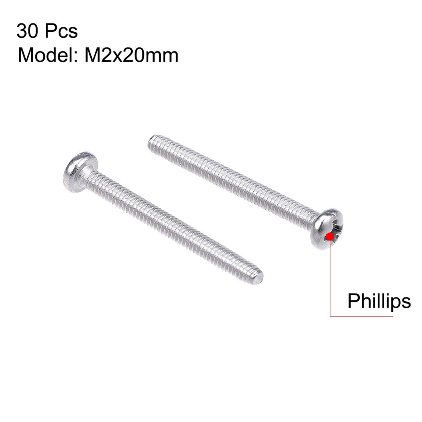MACHSWON M2x20mm Machine Screws Pan Phillips Cross Head Screw 304 Stainless Steel Round Head Cross Screw Fasteners Bolts 30Pcs - Image 2