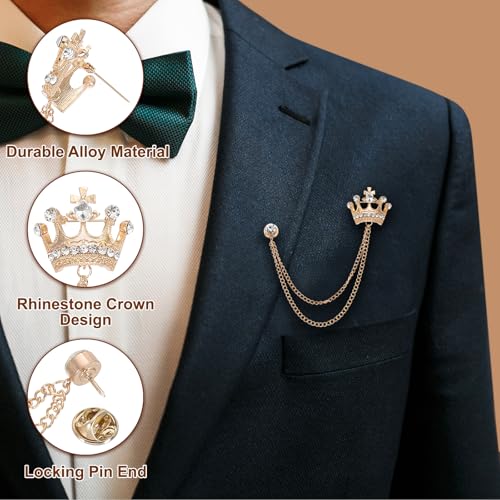 Image of PATIKIL Crown Hanging Chain Brooch Pins, Rhinestone Suit Pins Fashion Crystal Lapel Pins