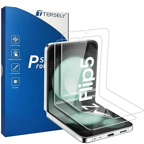 [2 Pack] T Tersely HYDROGEL Screen Protector for Samsung Galaxy Z Flip 5 5G Aqua Flex Extremely Easy to Install, No Bubble, Anti-Shock Soft Protective TPU Film, Support Fingerprint Unlock