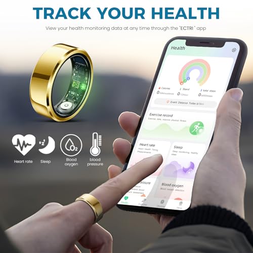 Smart Ring for Women Men Fitness Tracker with Blood Pressure,Heart Rate,Sleep Monitoring,Step Counting,for iPhone and Android,Waterproof smart blood pressure monitor,No Subscription Fees,Gold 11 size - Image 3