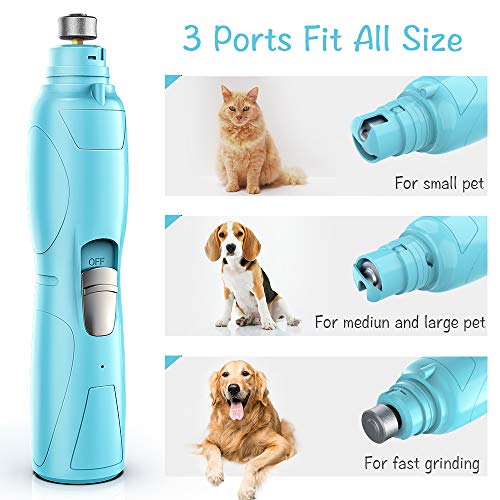 RUCACIO Dog Nail Grinder Electric Pet Paw Clipper Trimmer for Small Medium Large Breed Dog Cat Paws Grooming & Smoothing - Professional 2 Speed Electric Recharging Animals Nail Grinder - Thumbnail 3