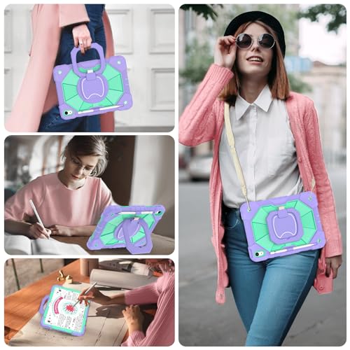 Image of WESOROL Case for iPad (A16) 11th /10th Generation 2025 /2022 with Screen Protector Rotating Stand Pencil Holder Shoulder Strap Heavy Duty Shockproof Cover for iPad 10th Gen Case,Purple Green