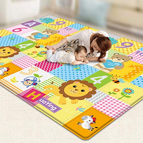 79''x71''x0.5'' Double-Sided Crawling Mat Baby Toddlers Infant Waterproof Portable Thick Playmat Area Rugs Play Mat Floor Carpet Drawing Alphabet Figures Animals Pattern (Gray)