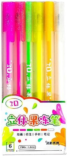 Katutude Juego de bolígrafos de tinta de gelatina brillante 3D, paquete de 6 bolígrafos de gel fluorescentes con purpurina coloreada, bolígrafos de