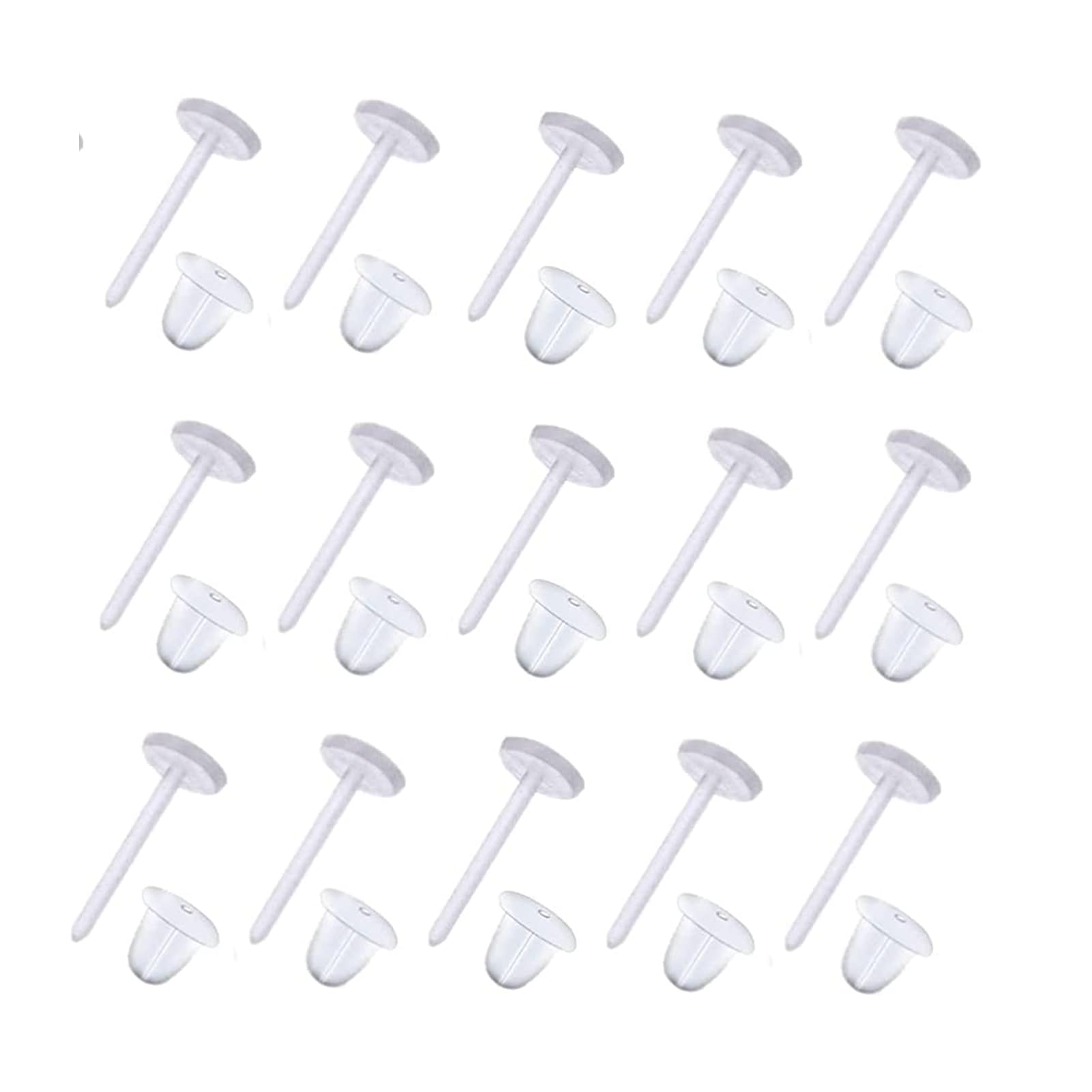 Yesmin100 Pairs Plastic Earring Posts Clear Ear Pins and Silicone Rubber Backs Earnuts Earring Backs DIY Earrings Findings, Total 200pcs