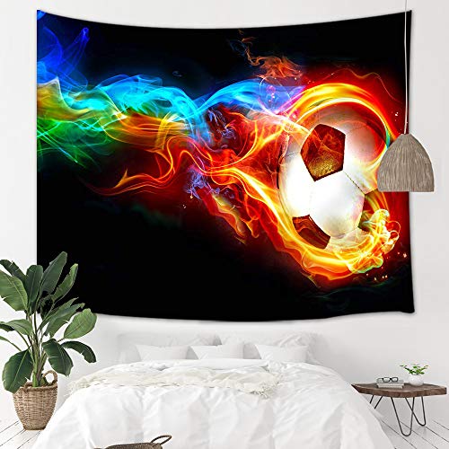 NYMB Man Sports Football Tapestry Wall Hanging, Abstract Soccer Ball in Fire