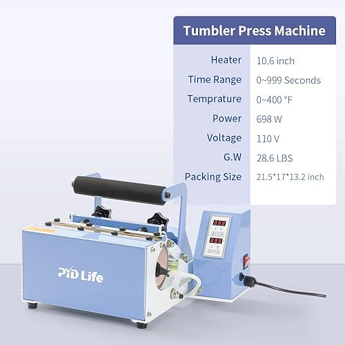 Miniatura 3 de PYD Life Máquina de prensa térmica de vasos de 110 V, máquina de prensa de tazas azul claro para 30 onzas, 20 onzas, 16 onzas, 12 onzas, sublimación