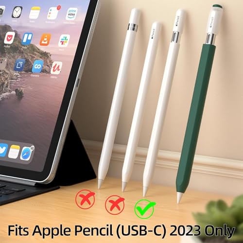 Image of Pencil Case for Apple Pencil (USB-C) 3rd Generation Silicone Protective Cover Sleeve, Supports Magnetic Attachment 3rd Gen (Midnight Green)