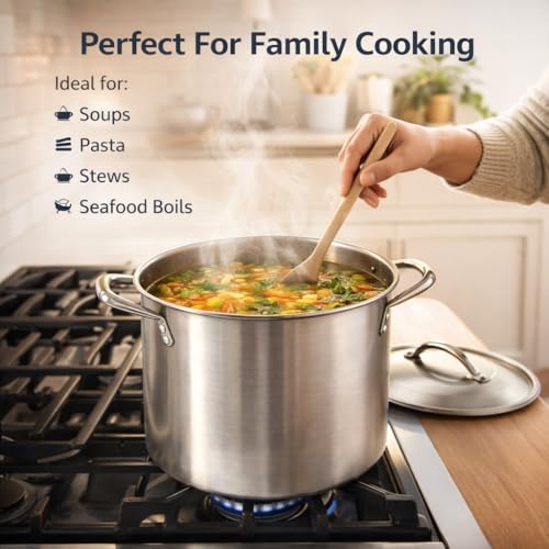 15 Litre Stock Pot with Stainless Steel Lid | Large Cooking Pot for Soup, Stew, Pasta and Brew Boiling | Heavy-Duty Stainless Steel Cookware for Home Kitchen - Image 6