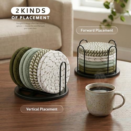 Image of Coasters Set of 8 for Drinks, 4 Inch Large Coaster for Coffee Table, Tabletop Protection for Hot & Cold Drinks, Versatile Coasters for Home Decor, Non-Slip & Easy to Clean, Coffee (SA8)