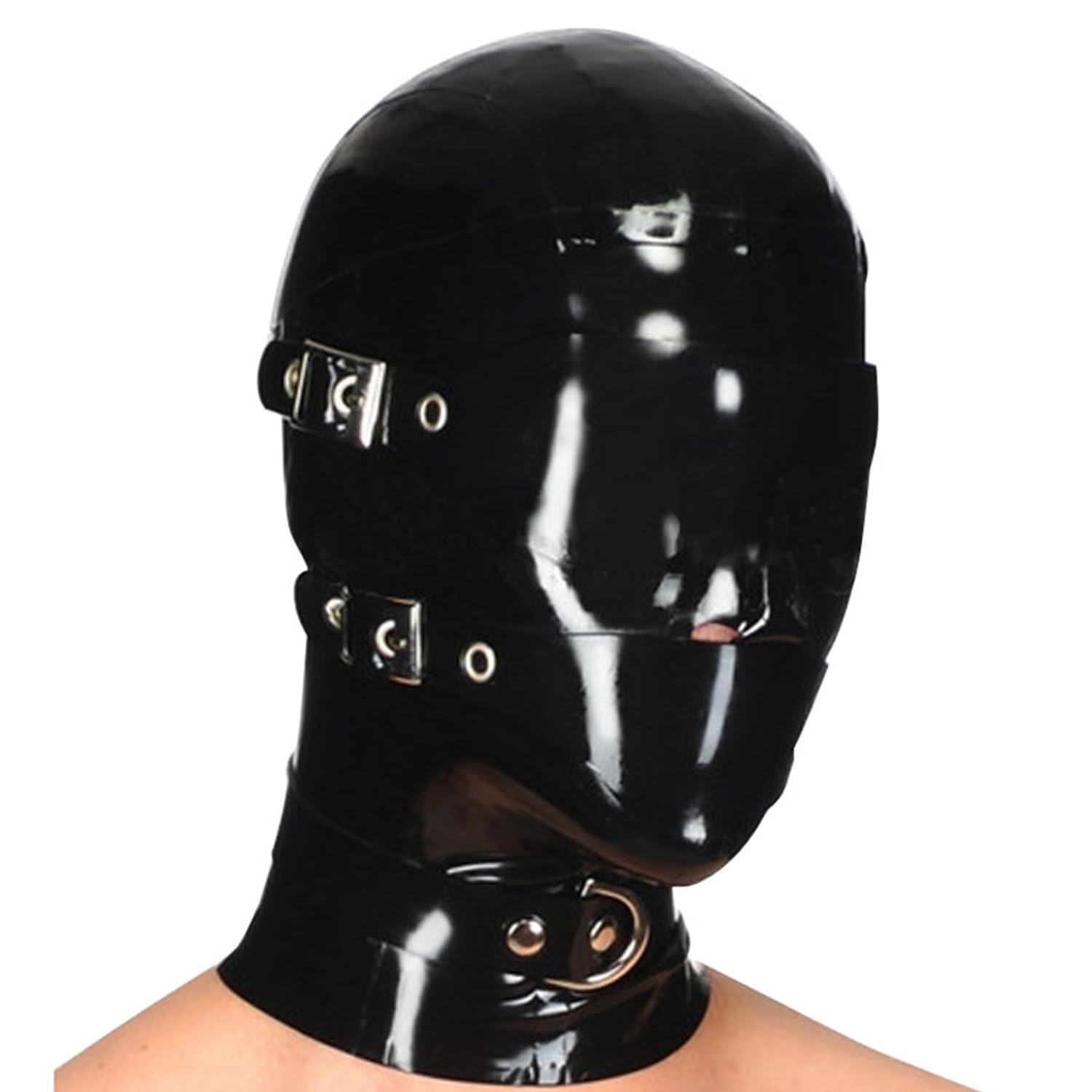 Kangxinsheng Rubber Latex Head Hood Mask with Back Zipper and Removable Blindfold and Mouthpiece,for Novelty Latex Club Garment L