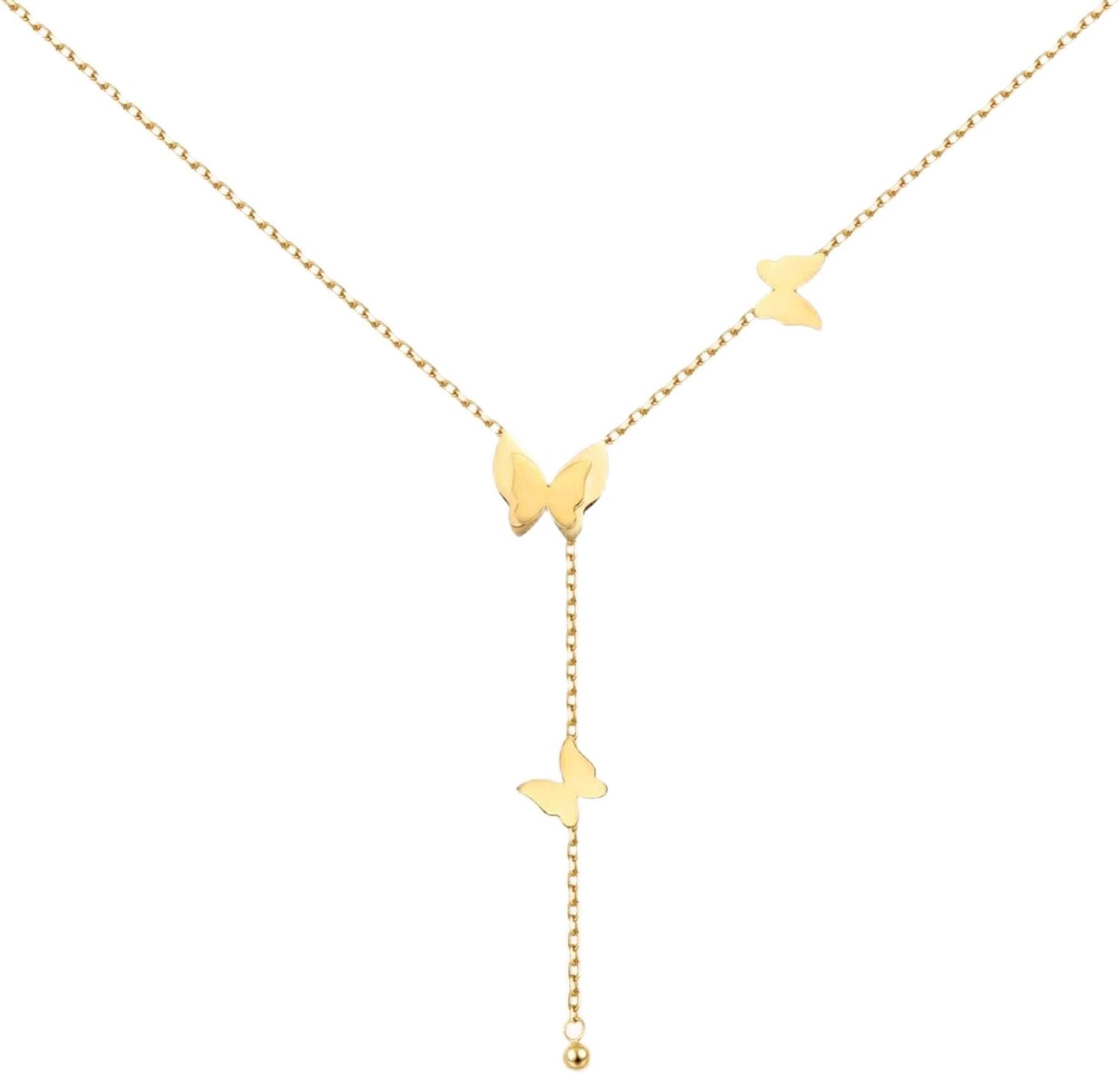 18K Gold Butterfly Charm Necklace – Delicate 1mm Cable Chain, 16-inch + 6-inch Extender, Hypoallergenic, Waterproof, Everyday Elegance