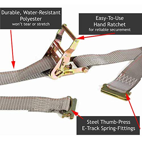 Image of E-Track Tiedown Kit: (2) 20' Ratchet Straps, (2) 16' Ratchet Straps, (2) 12' Cam Buckle Straps, 10 E-Track End Caps, 2 E-Track Bags. Value Trailer Accessories. E-Track Rails NOT Included.