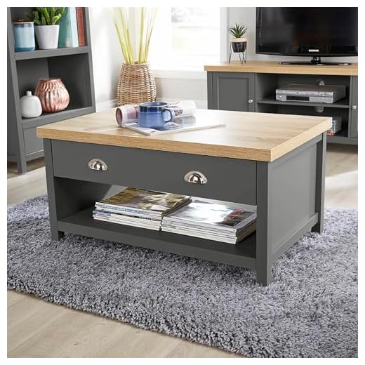 Home Source 2 Drawer Occasional Coffee Table, Oak Effect, Dark Grey