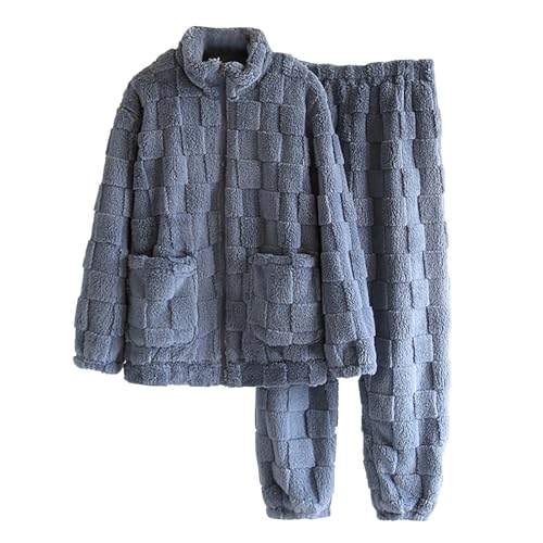 Set di pigiami in pile per donna, morbidi e caldi, due pezzi, pigiami invernali da donna, due pezzi, con motivo a quadretti, con tasche, top oversize termico e pantaloni a vestibilità sciolta, pigiama