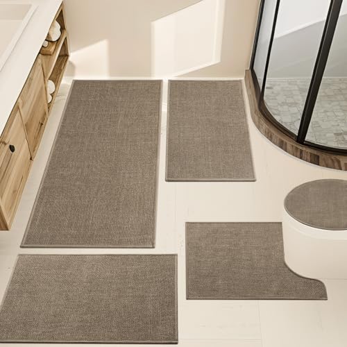 YIHOUSE Brown Bathroom Rug Sets 5 Piece, Dark Beige Absorbent
