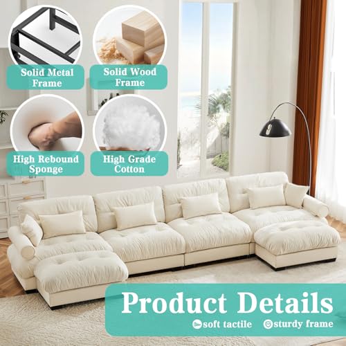 Image of SoarFlash Sectional Sofa Couch, U Shaped Modern Modular Sofa with Solid Wood Legs, Couches Sofas for Living Room Apartment, Comfortable Couches, Beige