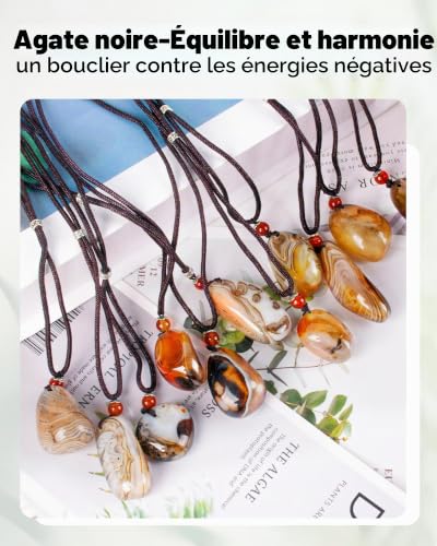SPDYCESS Collier de Cristal Naturelle Guérison Labradorite Agate Mousse Pendentif de Pierre Précieuse de Cœur Rond Bijoux Reiki pour Hommes Femmes – vue 4