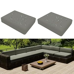 Hiseng Outdoor Sofa Sitzkissenbezug 2er Set Wasserdicht mit Reißverschluss, Terrassenstuhl Sofakissen Bezug Abnehmbar, Wetterfest Sofabezug für Garten Möbel aus Rattan (50x55x10cm, Hellgrau)