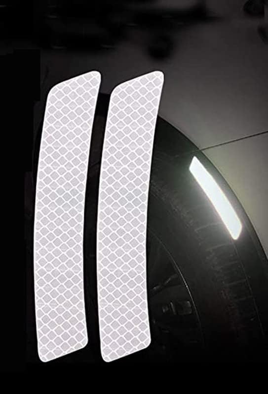 SAM 2pcs Big Size (18*3.7cm) 3D Super Reflective Stickers Carbon Fiber Strips Car Side Door Edge Bumper Anti-Scratch Protection Guards Trim Stickers (Wheel Eyebrow Stickers White For Mahindra Quanto