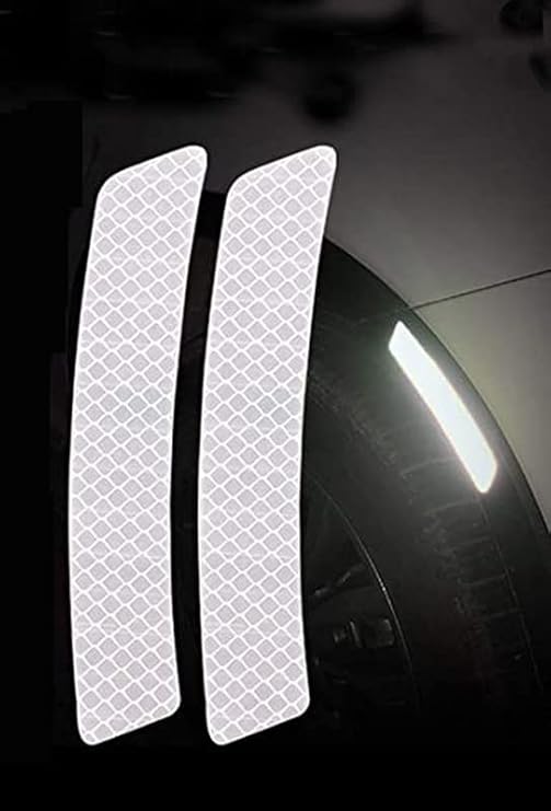 2pcs Big Size (18*3.7cm) 3D Super Reflective Stickers Carbon Fiber Strips Car Side Door Edge Bumper Anti-Scratch Protection Guards Trim Stickers (Wheel Eyebrow Stickers White For Mahindra Xuv 500