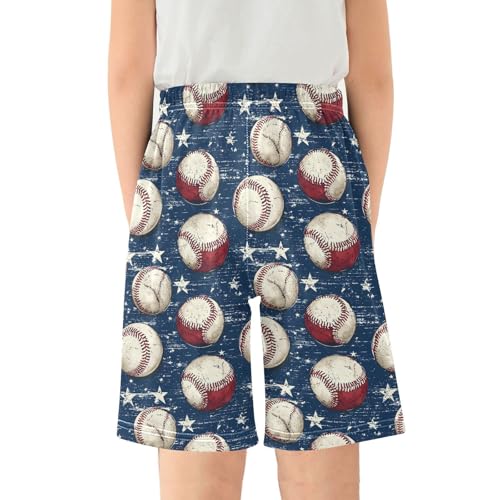 ALAZA Ball Baseball White Star Pajama Shorts Elastic Waist Casual Sleep Shorts with Pockets Size 6-142