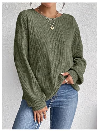 SweatyRocks Women's Criss Cross Round Neck Pullover Sweaters Long Sleeve Loose Cut Out Back Knit Tee Tops Backless Shirts2