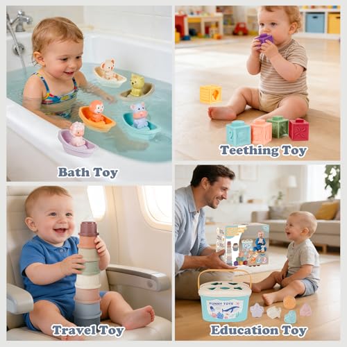 Image of Montessori Baby Toy for Infant 6-18 Months Learning Sensory Toy 6-12 Months | Shape Sorting Stacking Toys 6 Months Babies Gift Stacking Cups Soft Blocks Stackable Ring for Toddlers 1-3 Fine Motor Skills