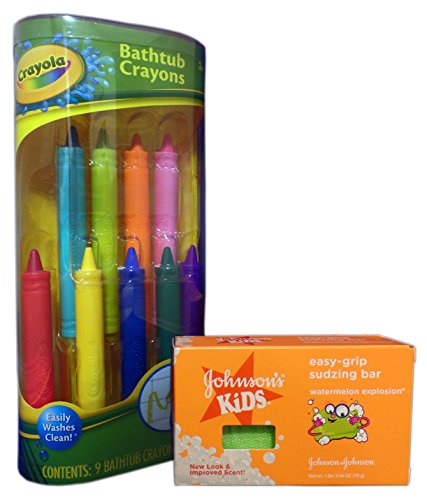 Bath Fun with Crayola Bathtub Crayons and Johnson's Kids Easy-Grip Sudzing Bar Bundle. 2 Items: Crayons and Soap