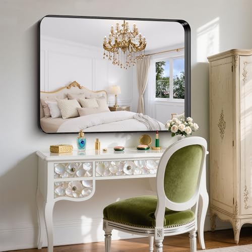 FORBATH-48x36-Inch-Bathroom-Mirror-Brushed-Black-Deep-Frame-Wall-Mirror-with-Rounded-Corners-Anti-Rust-Tempered-Glass-for-Modern-Farmhouse-Vanity-HorizontalVertical