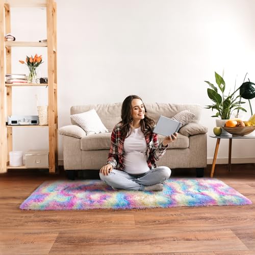 Rainbow Runner Rugs for Bedroom, 2x6 Rug Runners for Cute Girls Room, Bedside Indoor Floor Fluffy Shag Carpet, Plush Soft Rug for Nursery Dorm Kids Home Decor