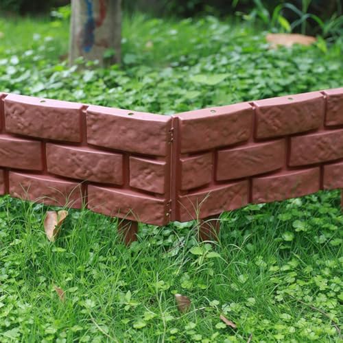 Image of HASTHIP 4Pcs Garden Fence Border, Garden Decor Fencing, Rustic Brick Garden Edging Picket Fence - Connectable Garden Border Fence - Decorative Fence for Garden Lawn, Pathway, Backyard (Brown)