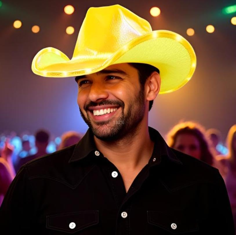 Image of Unisex Cowboy Hat Light Up Flashing LED Brim Fun Light Up Hat For Disco Party Halloween Costume