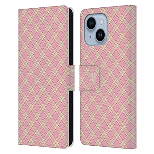 Étui portefeuille cuir Apple iPhone 14 Plus Head Case Designs rose jaune écossais antichoc